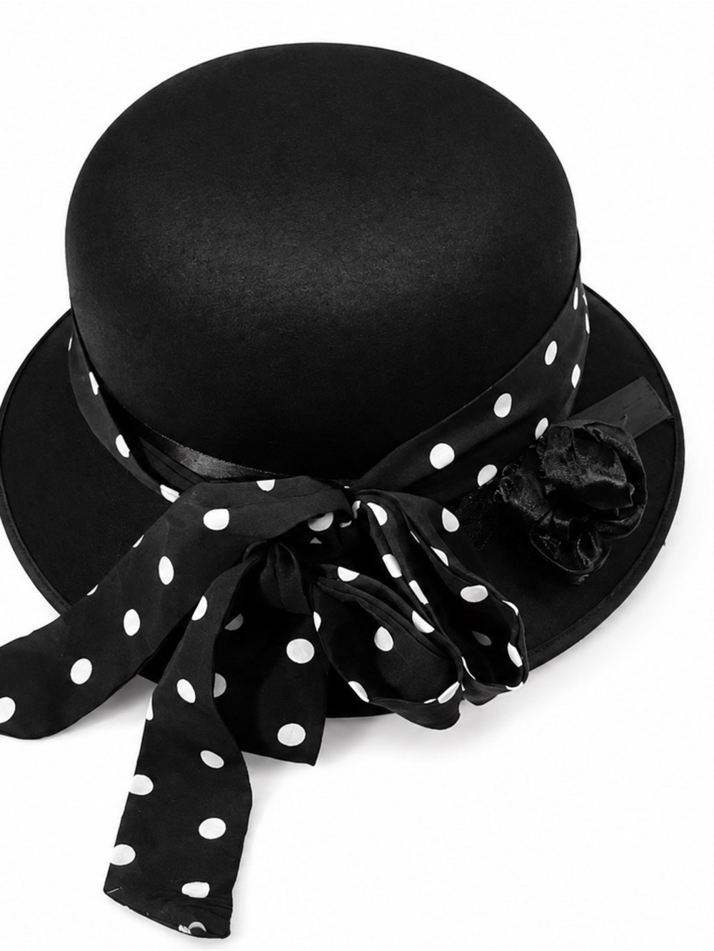 Vintage Inspired Handmade Designer Hat Black White Polka Dot Ascot Style